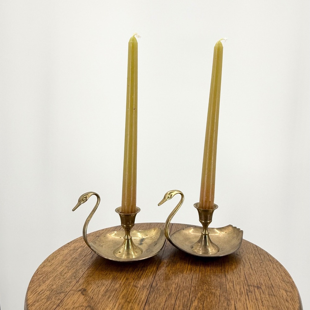 Vintage Brass Swan Decorative Candleholders Set of 2 Candles Not Included - Picture 10 of 10